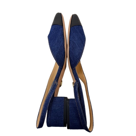 Veronica Beard Cecile Denim Cap Toe Slingback Heels Women's 9 Leather Italy NEW - Picture 8 of 9